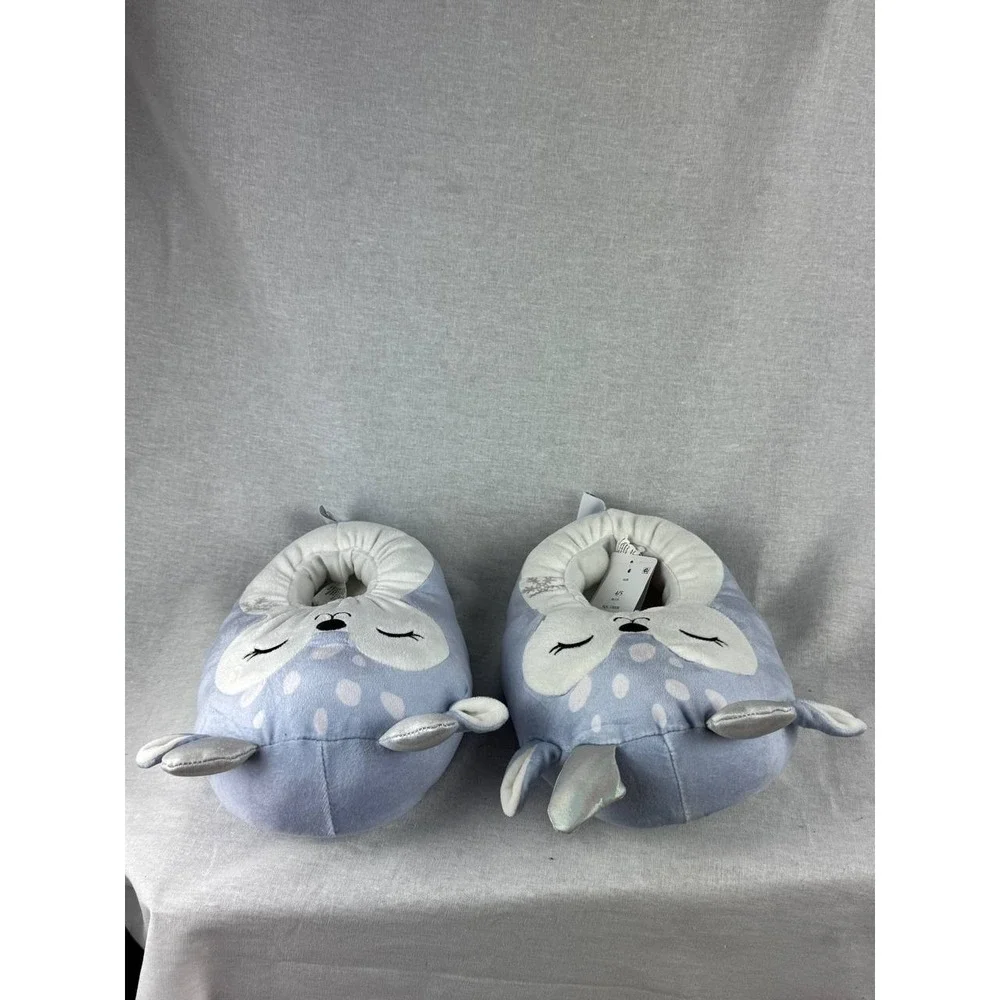 Squishmallows Blue Deer Plush Slippers Kids Size 4/5 Holiday‎ Snowflake New
